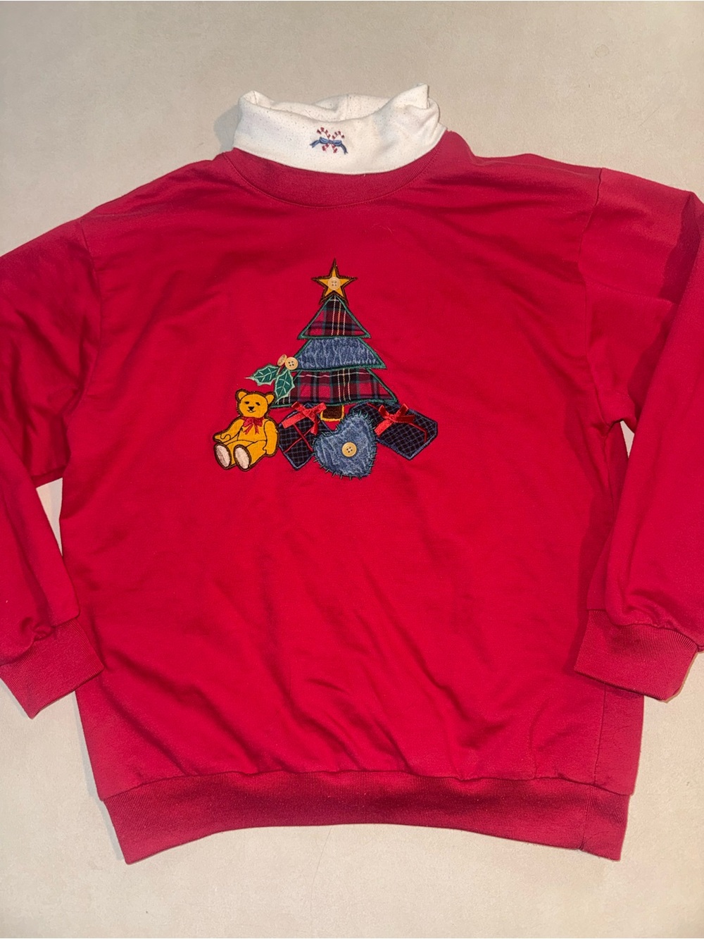 Vintage Christmas Sweatshirt Womens Medium Large Appliqué Embroidered
